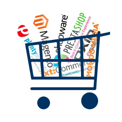 Shopping cart icon with different ecommerce integration logos