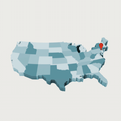 Map of the United States with 1 red pins in New Jersey