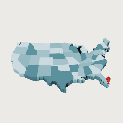 Map of the United States with 1 red pins in Florida