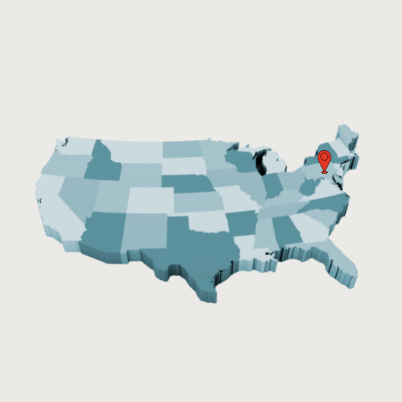 Map of the United States with 1 red pins in Pennsylvania